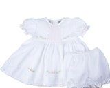 Friedknit by Feltman Brothers White & Pink Smocked Baby Girls 2 piece Dress Newborn 3 6 9 Months