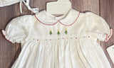 Petit Ami Girls White & Red Smocked Christmas Tree 3 piece Dress Newborn