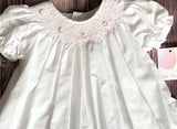 Petit Ami Girls White & Pink Pearl Bishop Smocked Dress 12 18 24