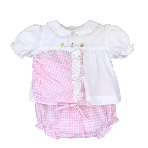 Petit Ami Baby Girls White & Pink Check Cupcake Diaper Set in Newborn