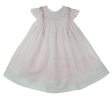 Will'beth Girls White Pink Smocked Bishop Angel Wing Ribbon Dress with Slip Newborn 3 6 9 Months
