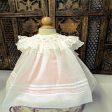 Will'beth Girls Cream Sheer Vintage Smocked Rose Lace Bishop Dress Newborn 3 6 9 months