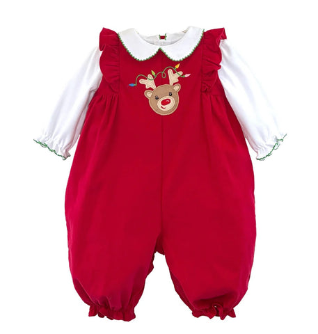 Petit Ami Red Soft Fine Corduroy Reindeer Baby Girls Coveralls in 3 6 9 Months