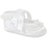 Baby Deer White Satin Lace Frilly Booties Crib Shoes Girls Preemie & Newborn Size 00 & 0
