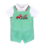 Petit Ami Baby Boys Green Gingham Tractor Overalls 3 6 9 12 18 24 months Jon Jon Romper & Shirt