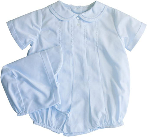 Petit Ami Boys Blue Classic Feather Stitched Romper with Size Preemie