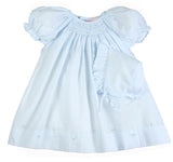 Petit Ami Girls Blue Smocked Daygown Bishop Dress & Bonnet Newborn