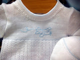 Will'beth Boys White Blue Airplane Knit Diaper 4pc Set Hat Booties Newborn & Preemie