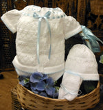 Will'beth White Blue Knit Woven Ribbon Unisex 4pc Diaper Gift Set Baby Girls or Boys with Hat & Booties Preemie Newborn