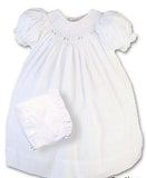 Petit Ami Girls White Bishop Smocked Baby Dress Daygown Christening Preemie & Newborn
