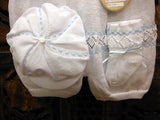 Will'beth Boys White Blue Knit Diamond Jon Romper Preemie Newborn 3 6 9 Months with Cap & Booties